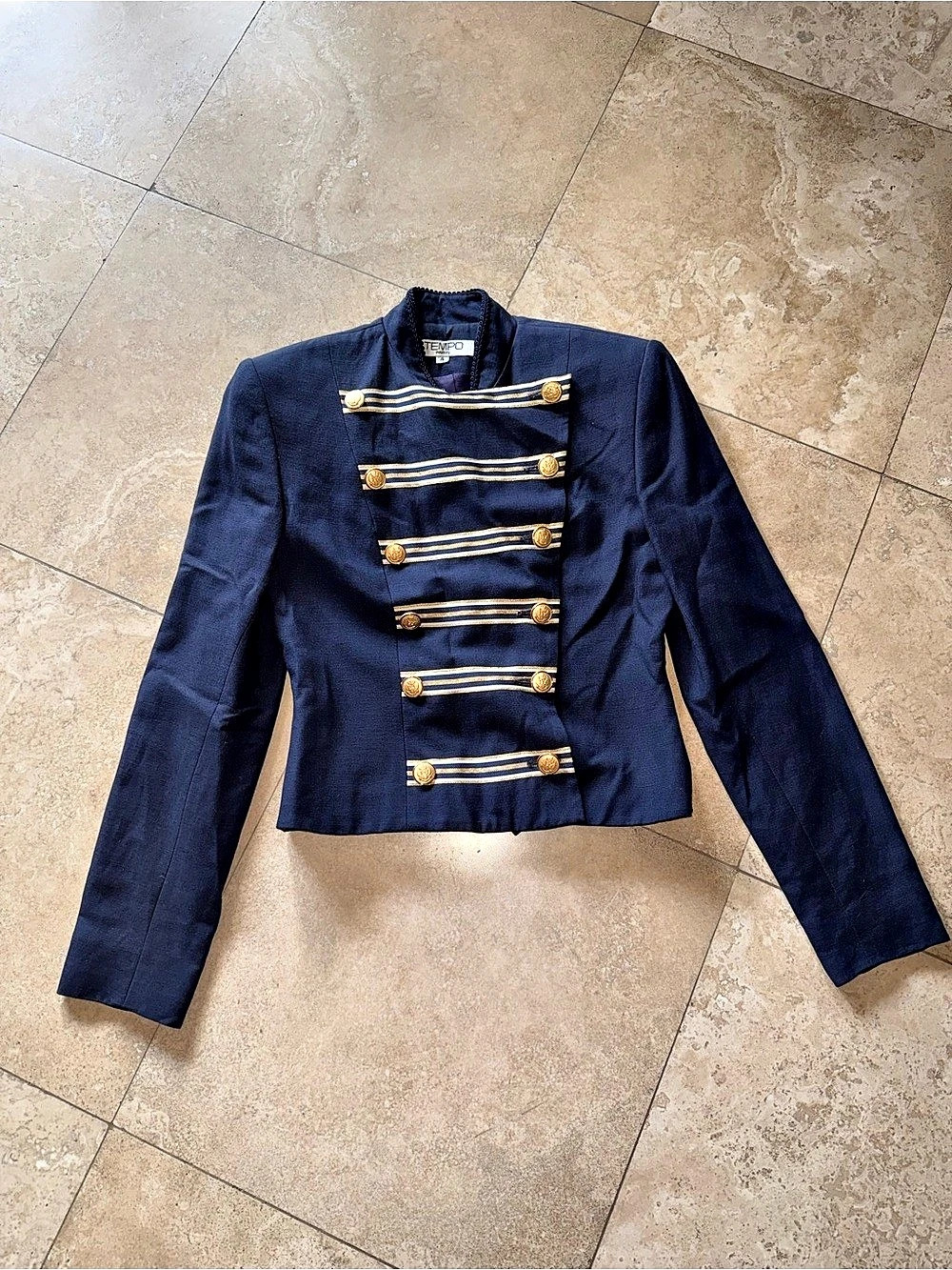 Tempo Paris Striped Military Jacket Blue Size 4 Like New
